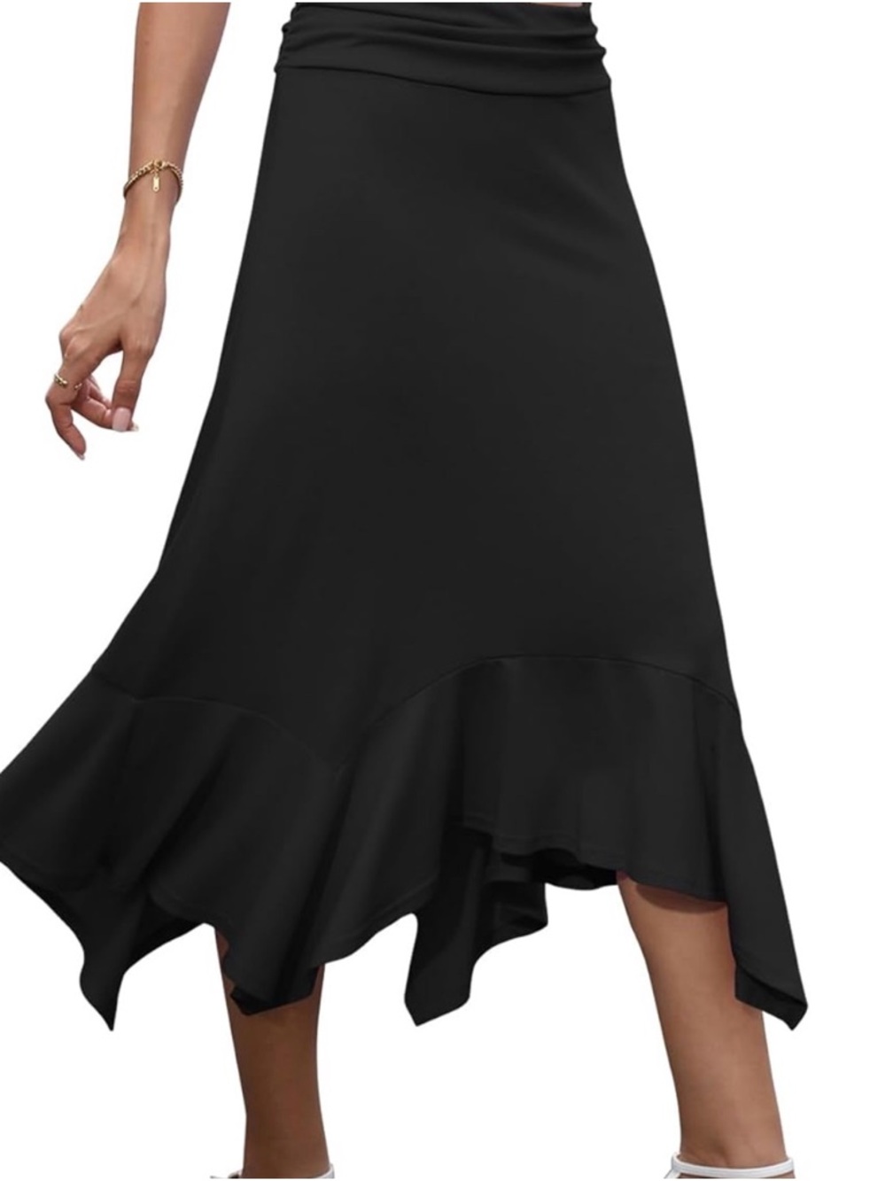 Women's Flowy Black Asymmetrical Handkerchief Hem High Waisted Skirt XL